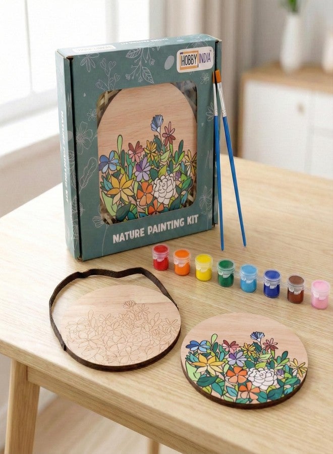HOBBY INDIA Wooden Painting Kit Set for Kids & Adults | DIY Wall Decor Art & Craft | Round Tree Circle Coaster | Home & Office Hanging Decoration | Birthday Gift for Girls & Boys (Flower) - Image 1
